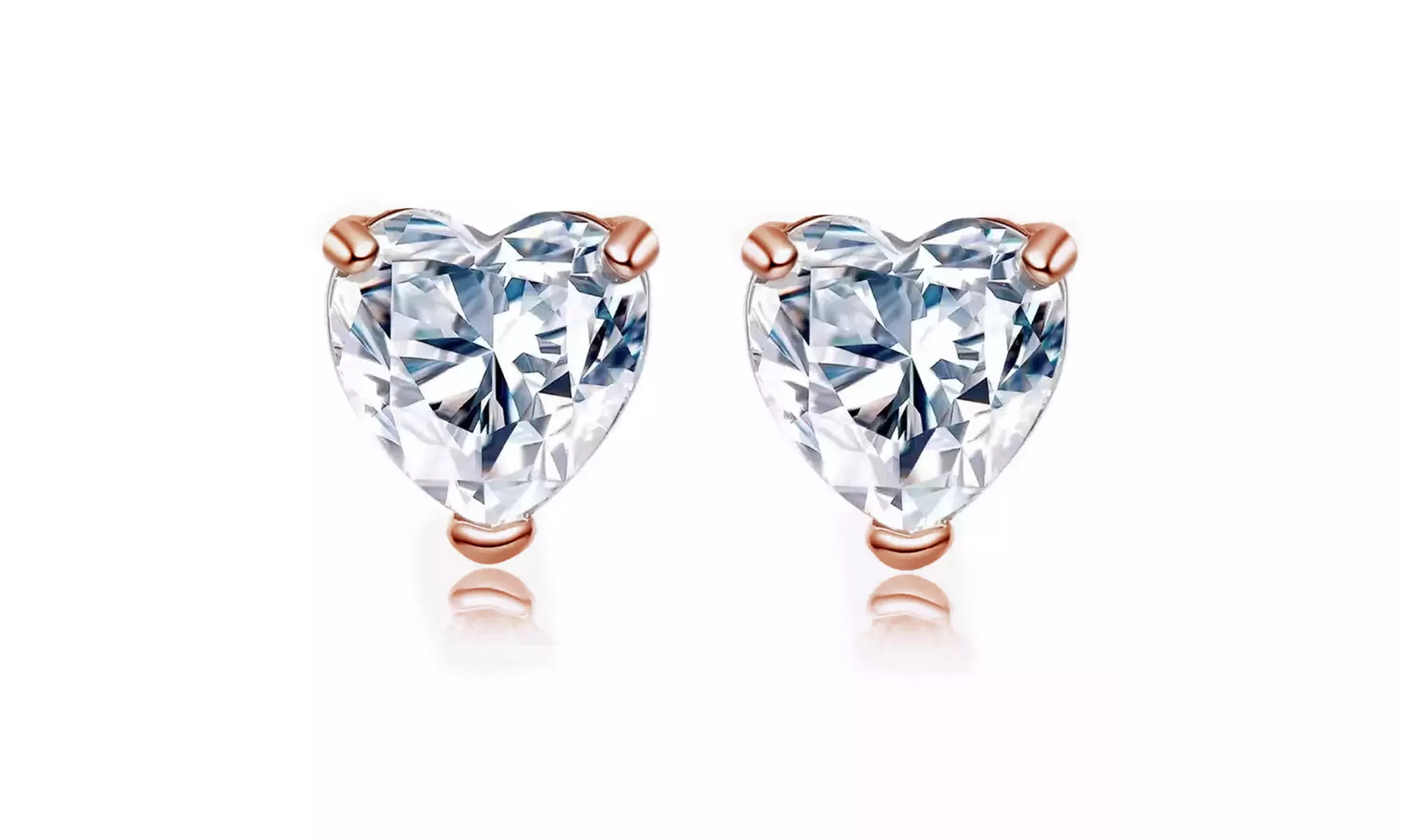 Paris Jewelry 14k Rose Gold Push Back Created White Sapphire Stud Earrings 4MM