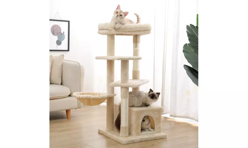 Multi-Level Modern Cat Tree with Scratching Post, Cozy Condo, Top Perch - Primary Image