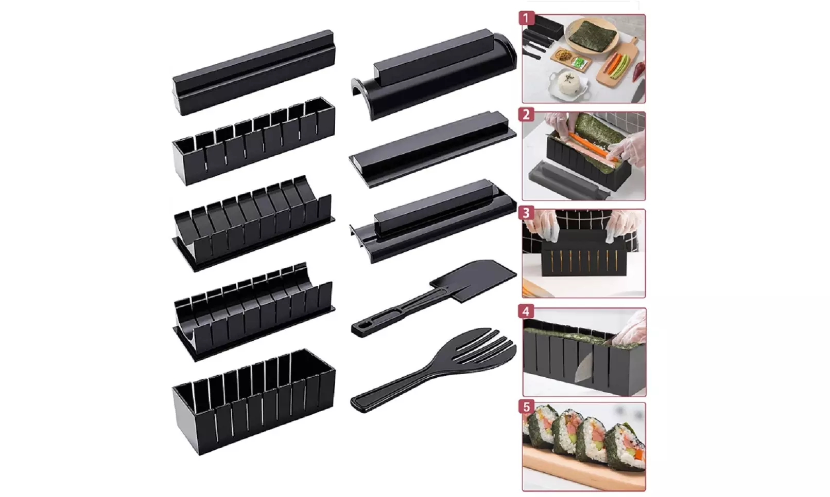 10 Pcs Sushi Making Kit-Home DIY Sushi Roller, Rice Ball Mold & Accessories Set