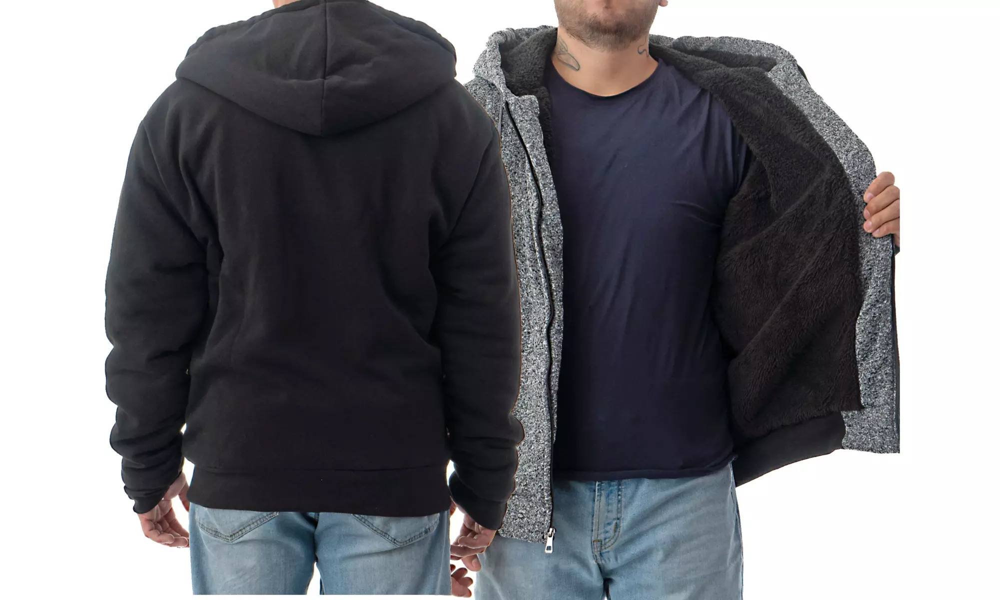 2 Pack Men's Sherpa Lined Hoodie Jacket - Full Zip Heavy Duty Winter Sweatshirts