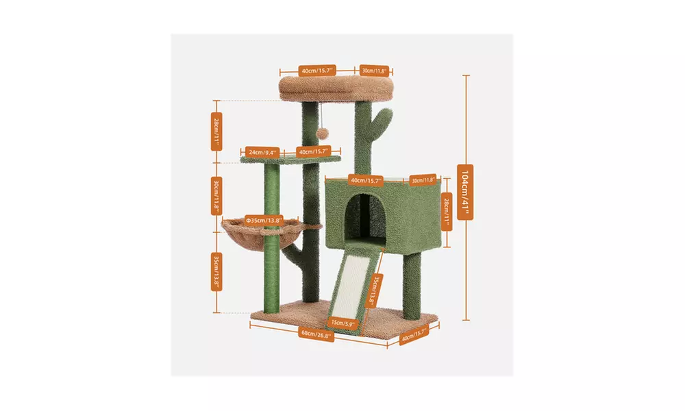 Cat Tree 41 Inches Cactus Cat Tower with Sisal Covered Scratching - Second Medium