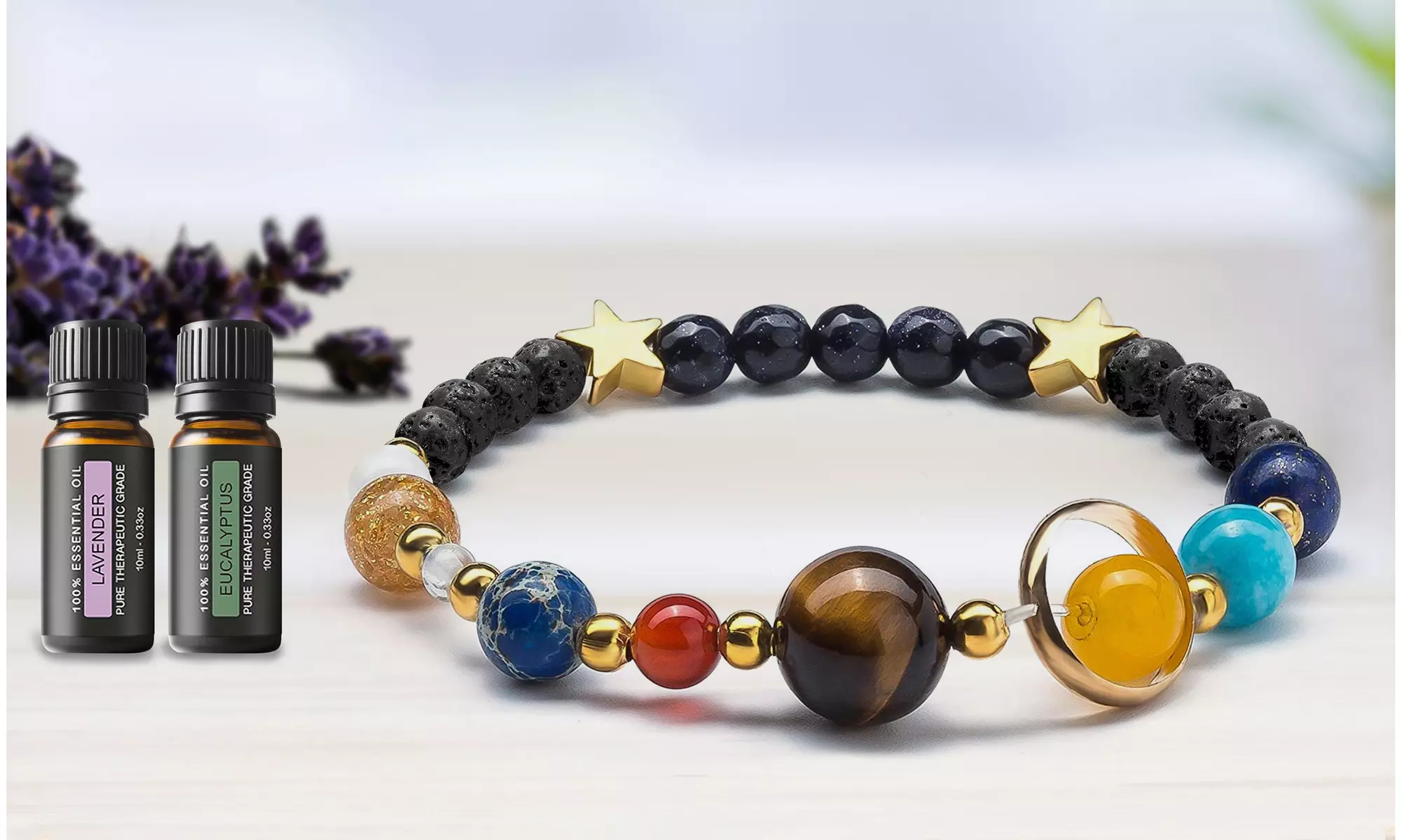 Aromatherapy Galaxy Lava Stone Diffuser Bracelet  with Optional Essential Oils - Primary Image