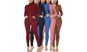 Women's Tracksuit 2-Piece Honeycomb Workout Set with Pockets 