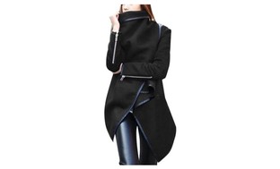 Women's Woolen Irregular Draped Long Trench Coats Overcoat