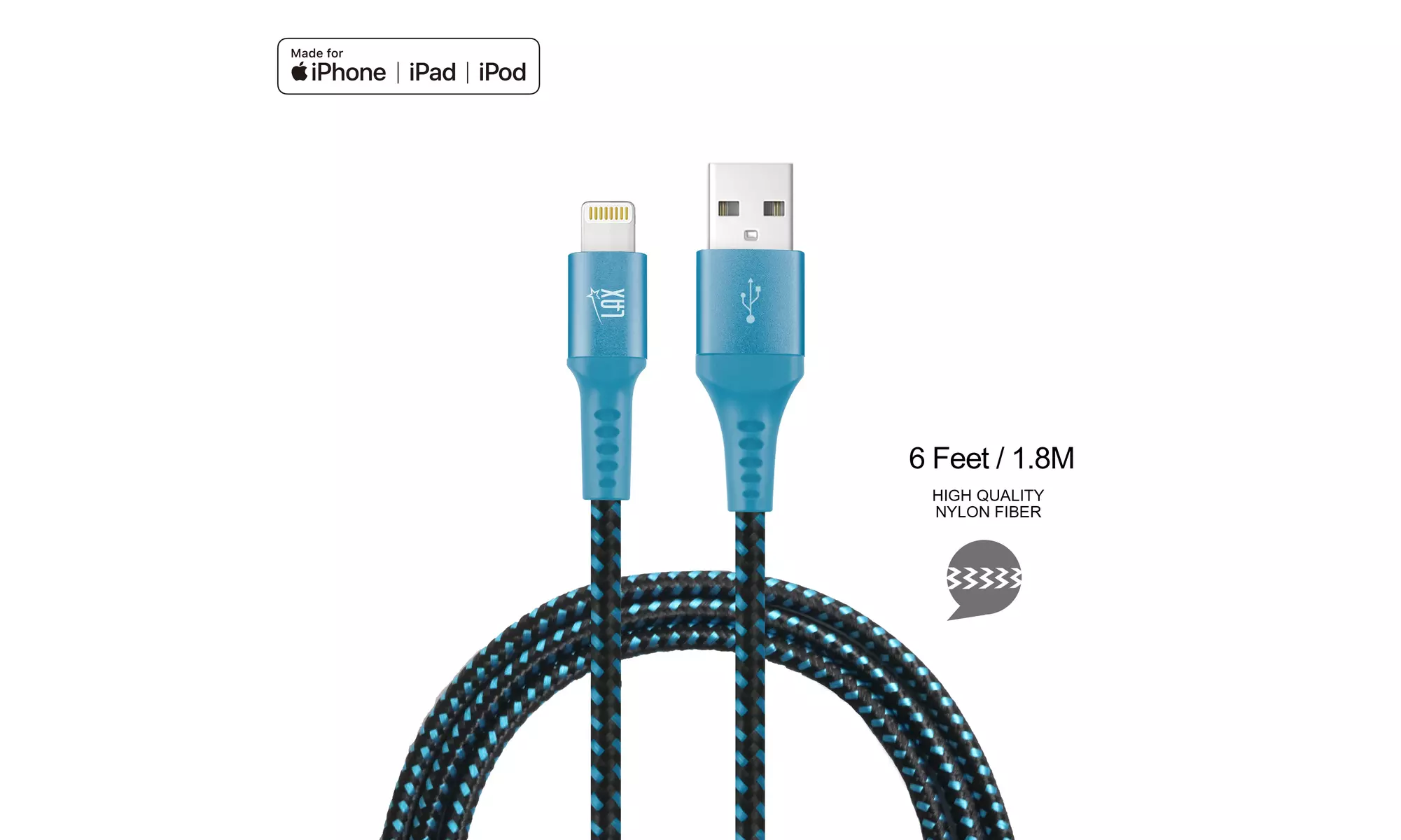 LAX Apple Certified Braided Lightning Cable for iPhone and iPad