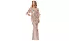 Women's Apricot/Green Off The Shoulder Sequined Maxi Dress
