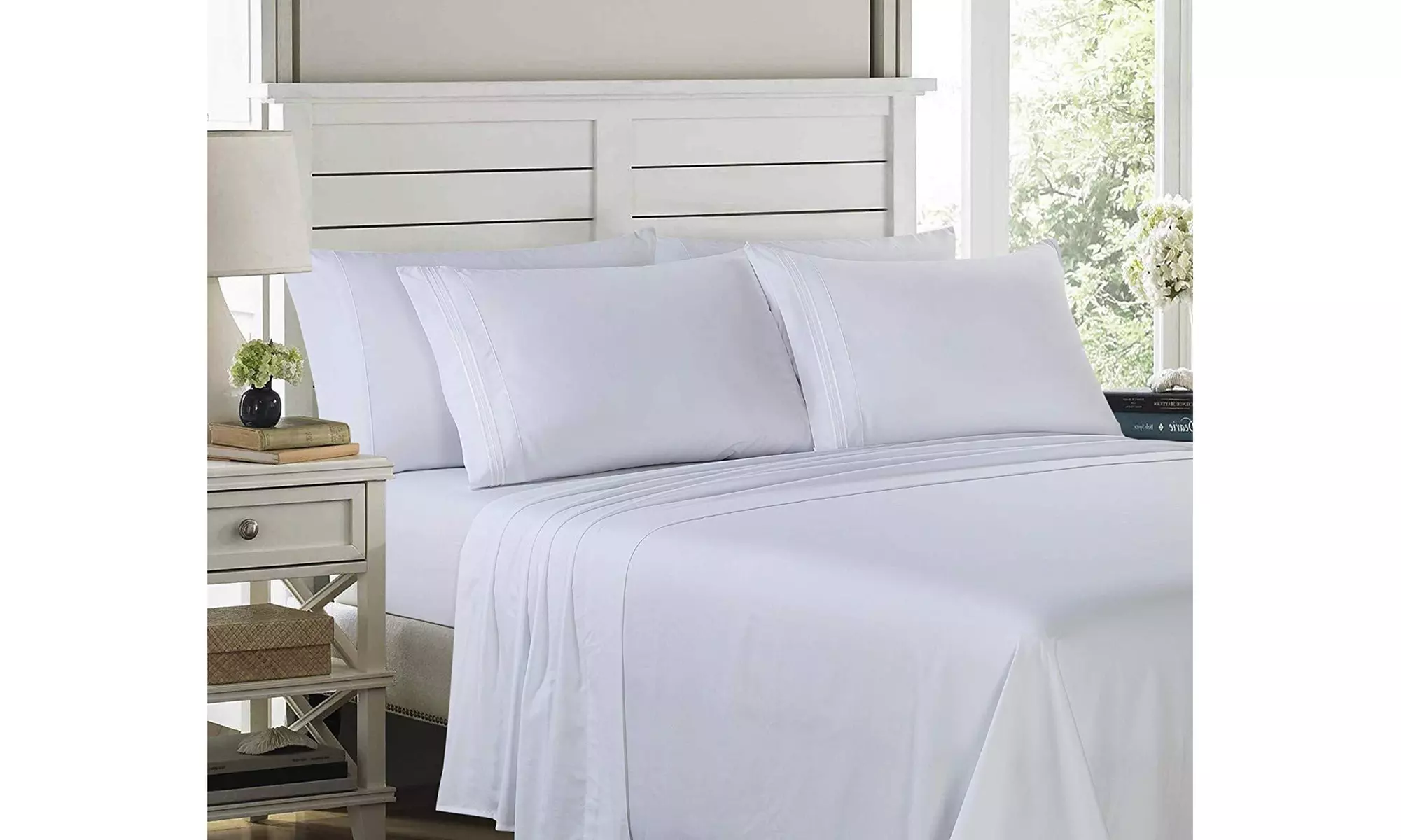 6 Piece EMBROIDERY Microfiber Deep Pocket Bed Sheet Set - 12 Colors - Primary Image