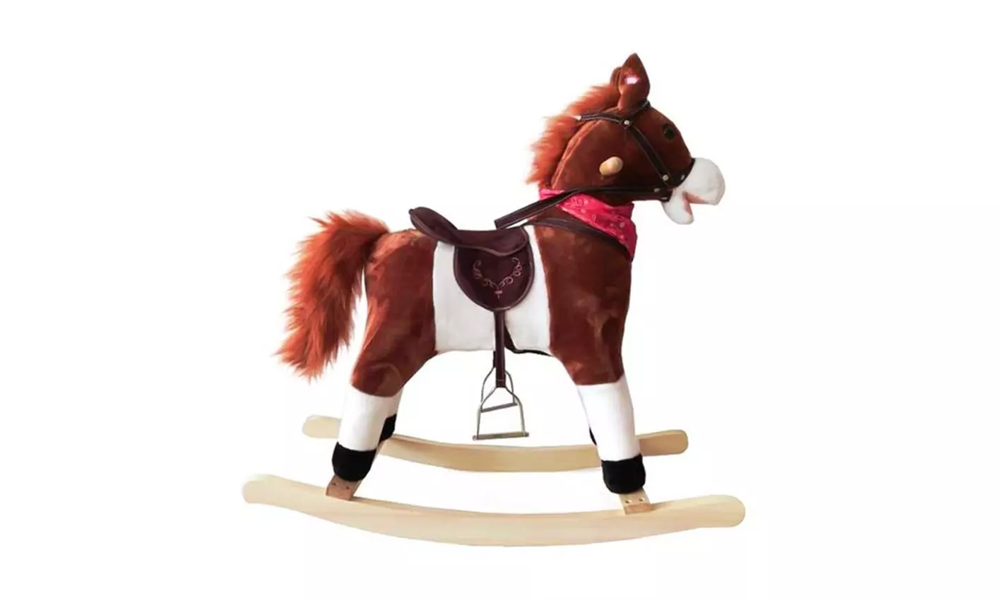 Kids Plush Ride On Pony Rocking Horse Wooden Toy with Neigh Sound - Primary Image