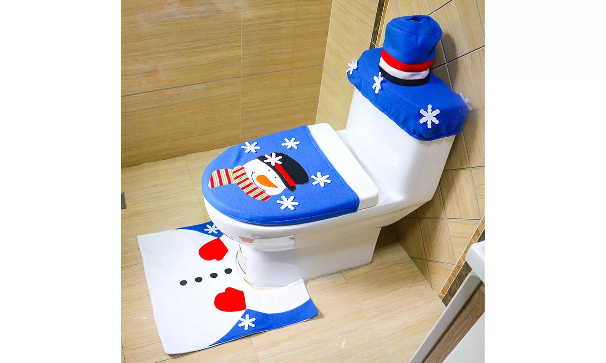 Toilet Seat Cover Rug Set Bathroom Christmas Decorations - Primary Image