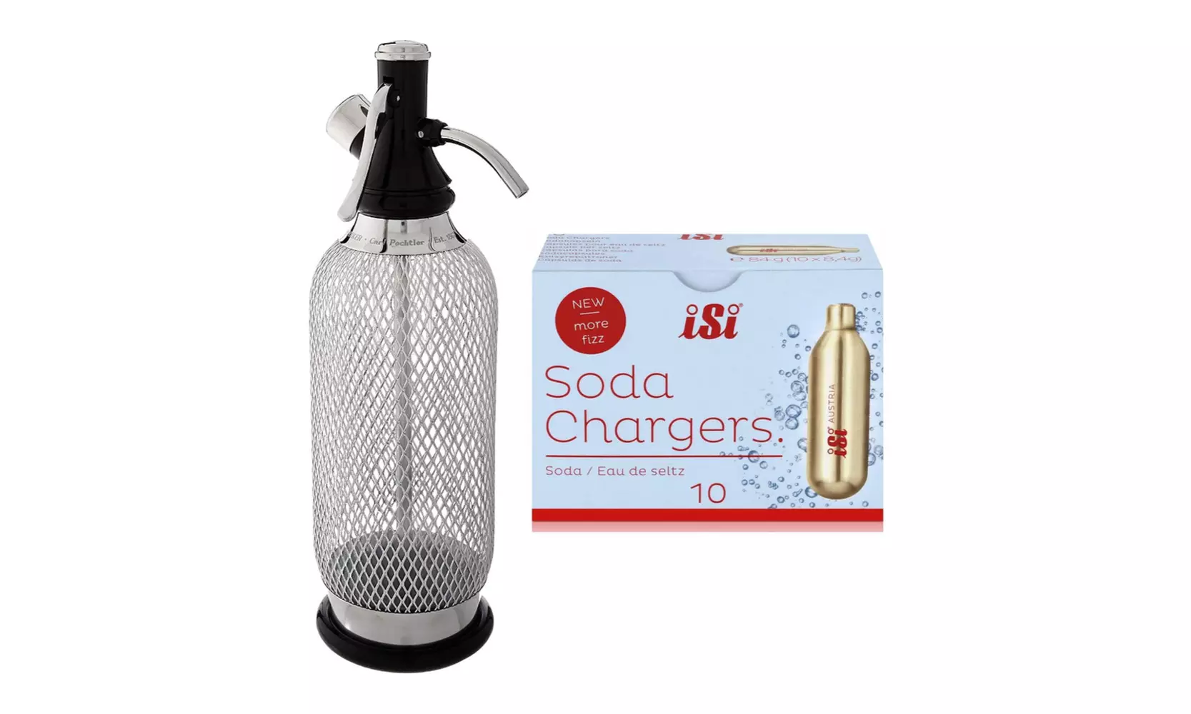 iSi Classic Stainless Steel Mesh Sodamaker (1 Liter) with Siphon Chargers Bundle - Primary Image