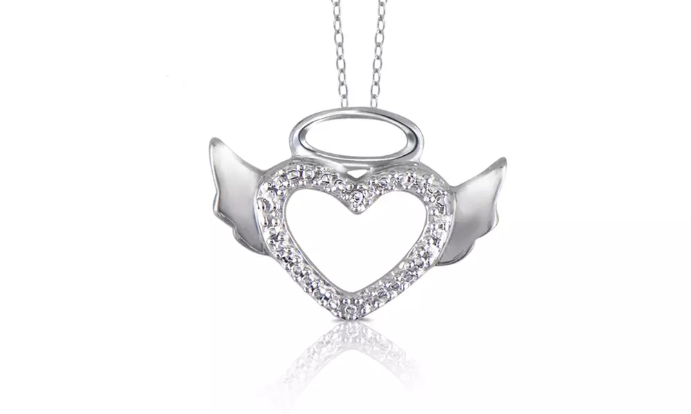 Jewelonfire Diamond Accent Halo Winged Heart Pendant in SS 22564 - Primary Image