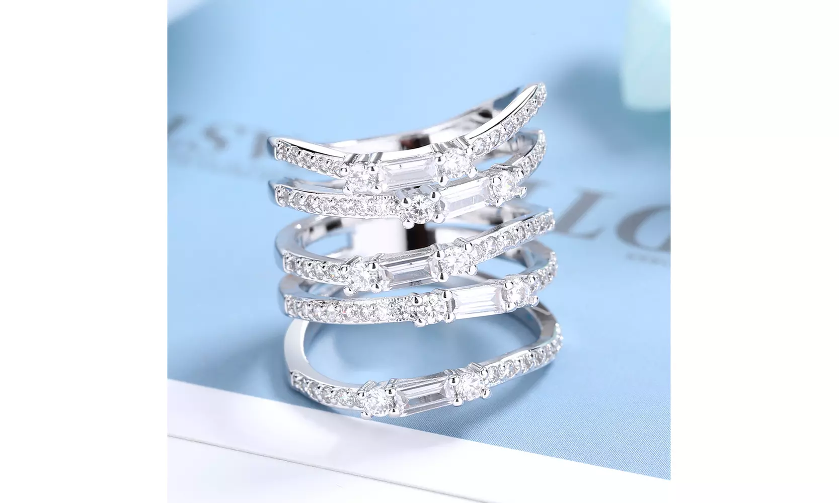 18K Gold Plated Five-Row Ring with crystals from Swarovski