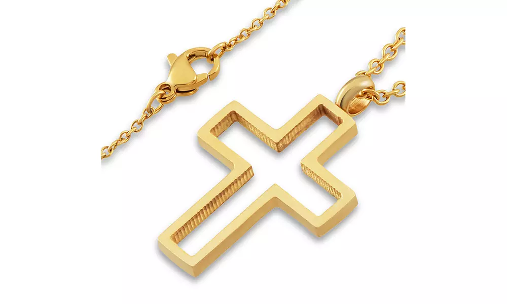 Polished Open Cross Stainless Steel Pendant Necklace