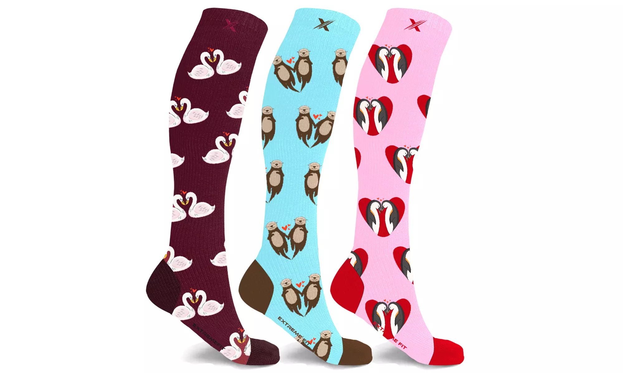 XTF Fun And Love Comfortable All Day Wear Knee-High Compression Socks (3-Pairs) - Primary Image