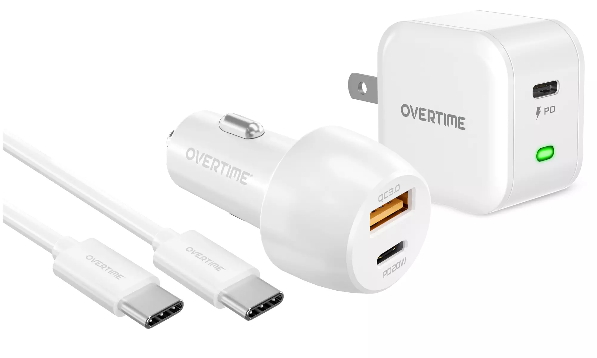Overtime Samsung/ Android/ iPhone 15 Home & Car Chargers Kit Type C Cable - Primary Image