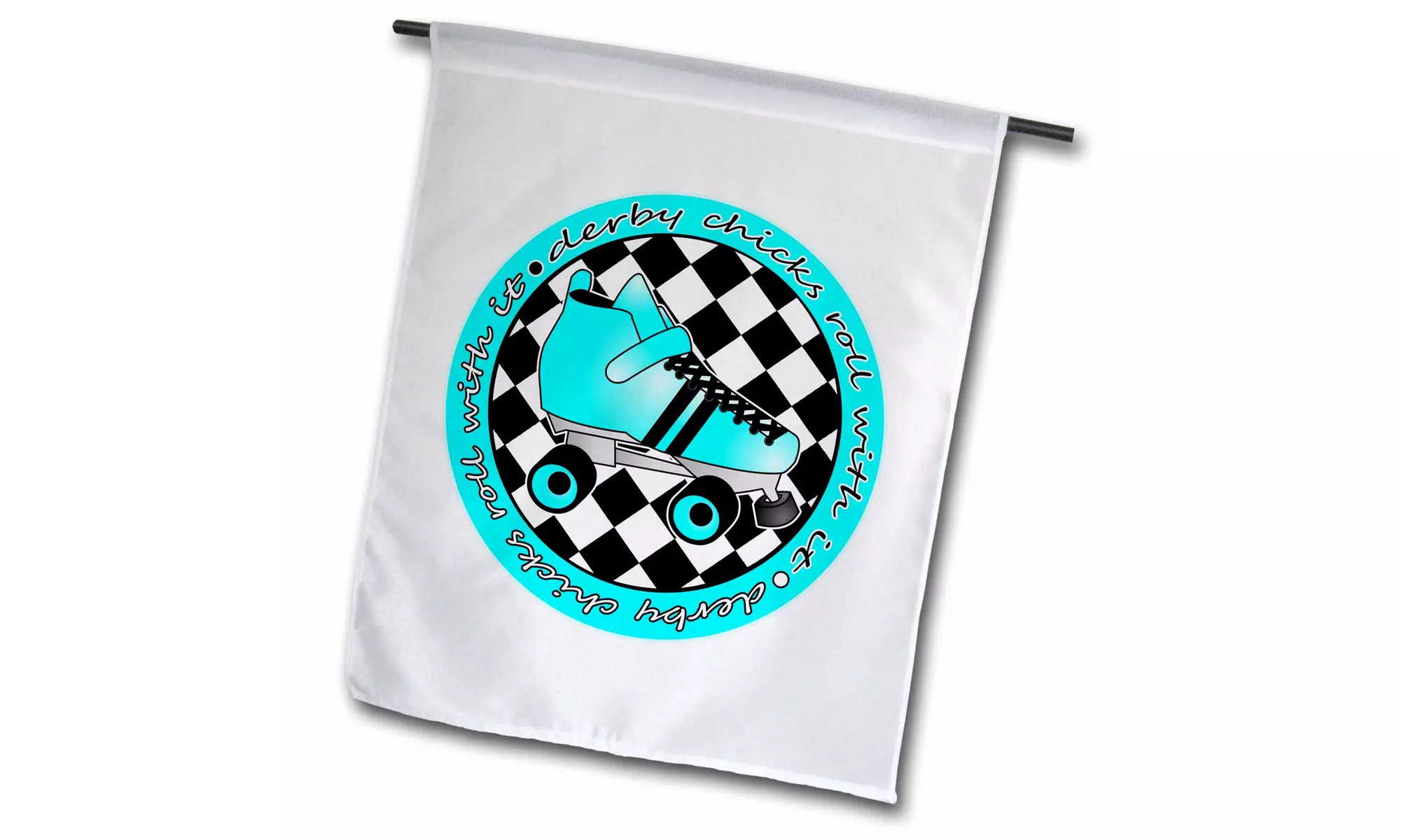  Garden Flag Derby Chicks Roll With It Aqua Blue Roller Skate and White  - Second Medium