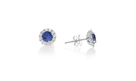 Paris Jewelry 10k White Gold Round Created Blue Sapphire Halo Stud Earrings 4 Ct Blue White Gold Halo Round