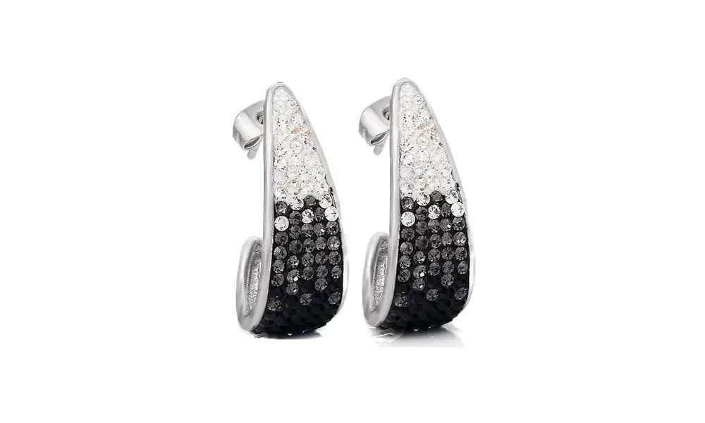 Graduated Black And White Crystal Cuff Hoops Made With Crystals From Swarovski