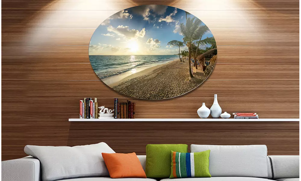 Beautiful Caribbean Vacation Beach' Disc Large Beach Large Metal Circle Wall Art - Primary Image