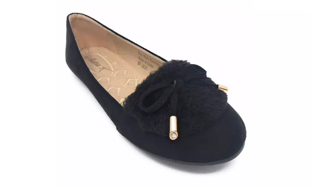 Betty's faux fur Embelished Flats - Primary Image