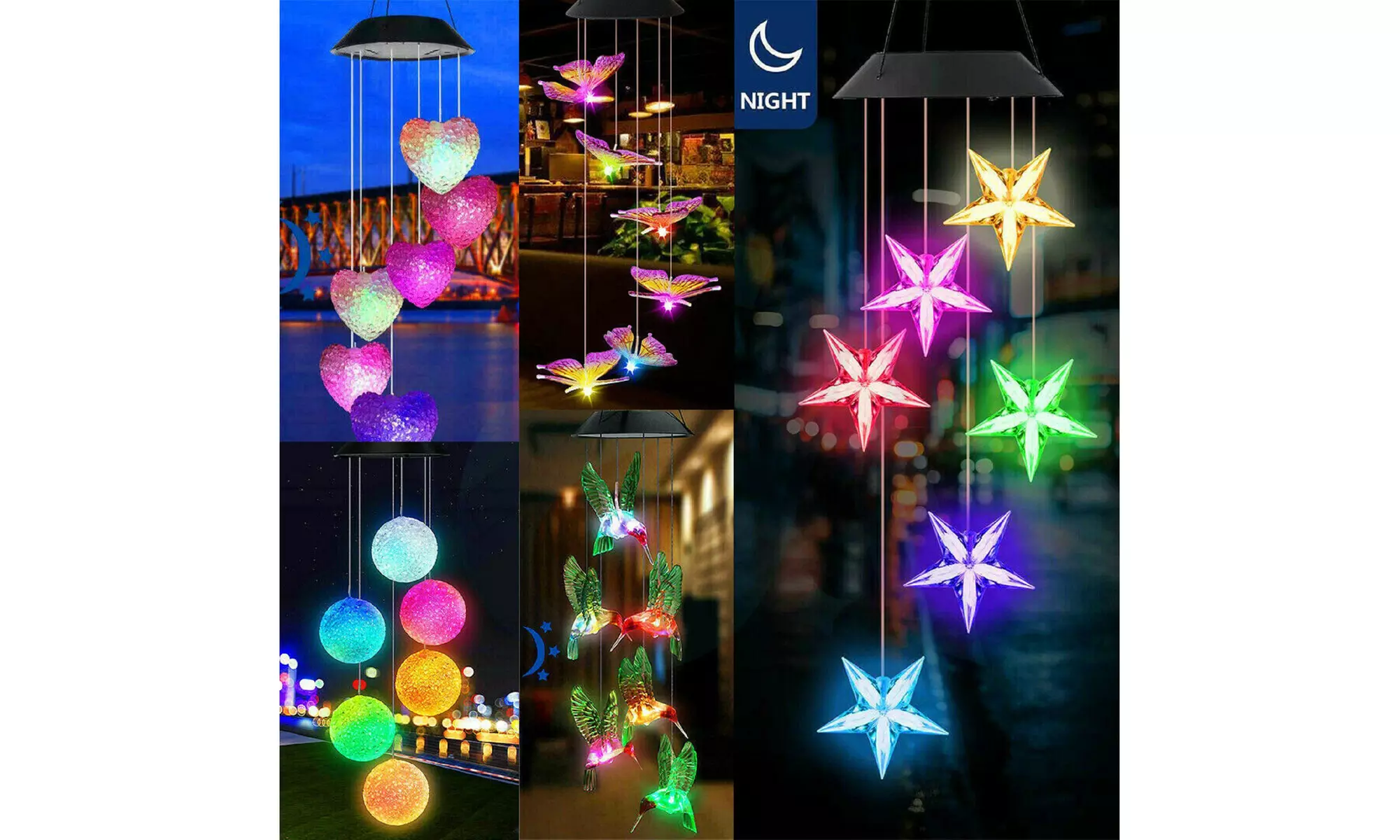 Large LED Solar Wind Chime Lights Color-Changing Outdoor Hanging Decor Bells