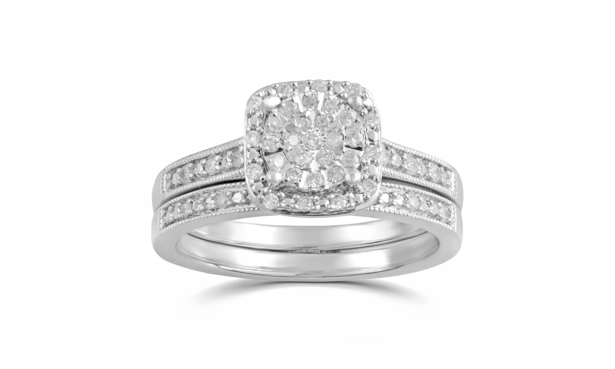 1/4 CTTW Diamond Cluster Halo Bridal Ring Set in Sterling Silver By DiamondMuse