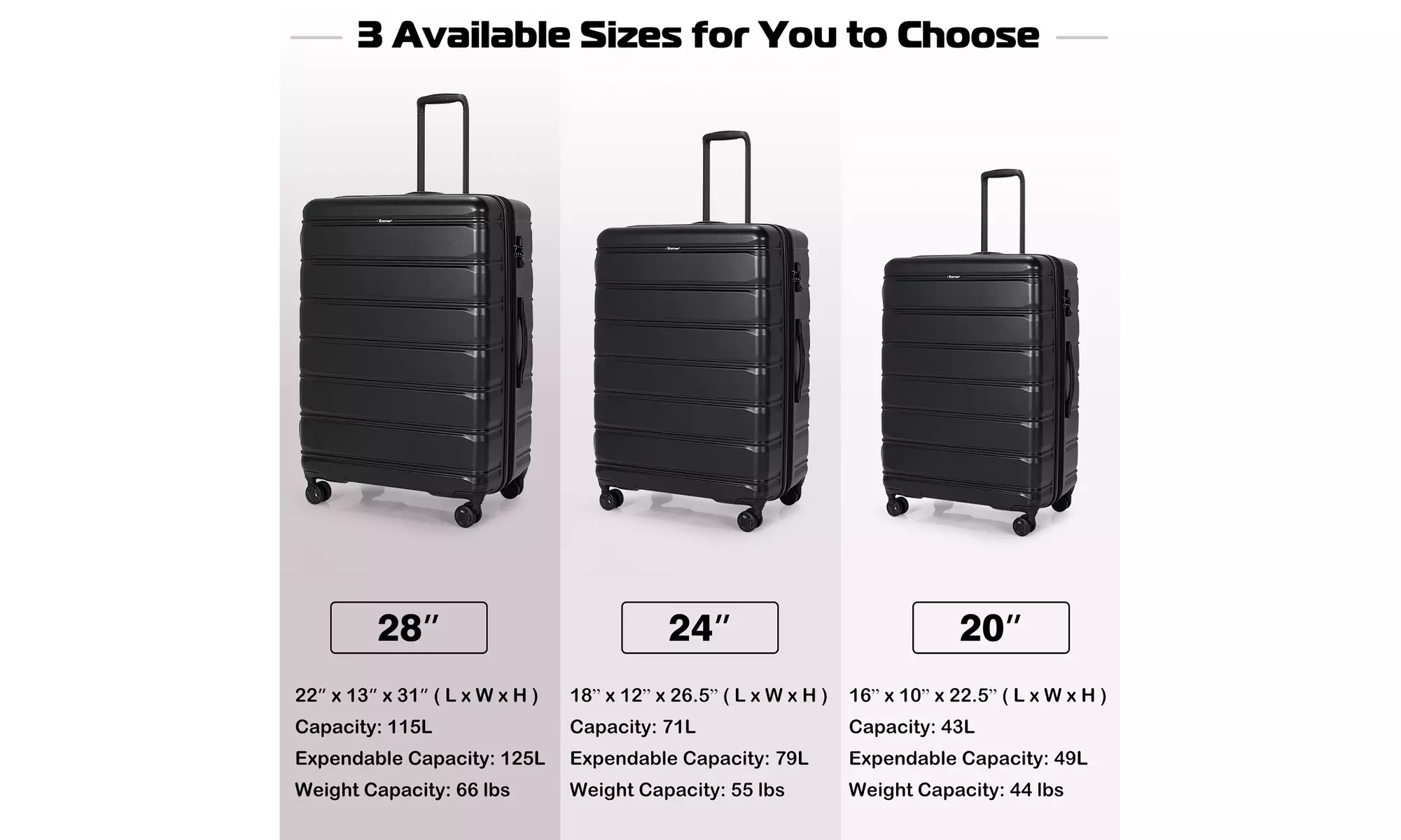 Costway 3 Piece Hardshell Luggage Set pandable Suitcase TSA Lock Spinner Wheels