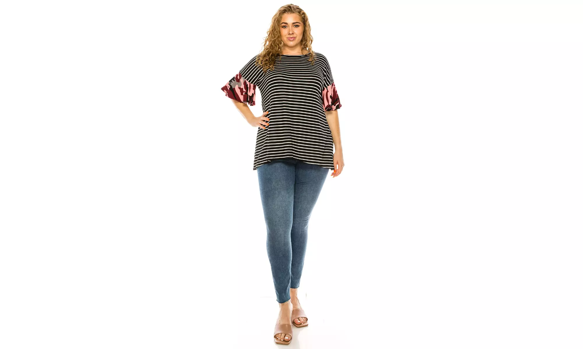 Women's Plus Size Casual Color Block Tunic Top Made in USA - Primary Image