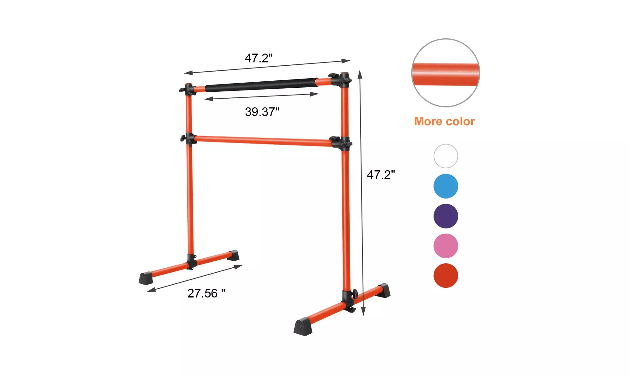 Freestanding Double Stretching Dance Bar, Adjustable Ballet Barre Bar, Orange - Image 4
