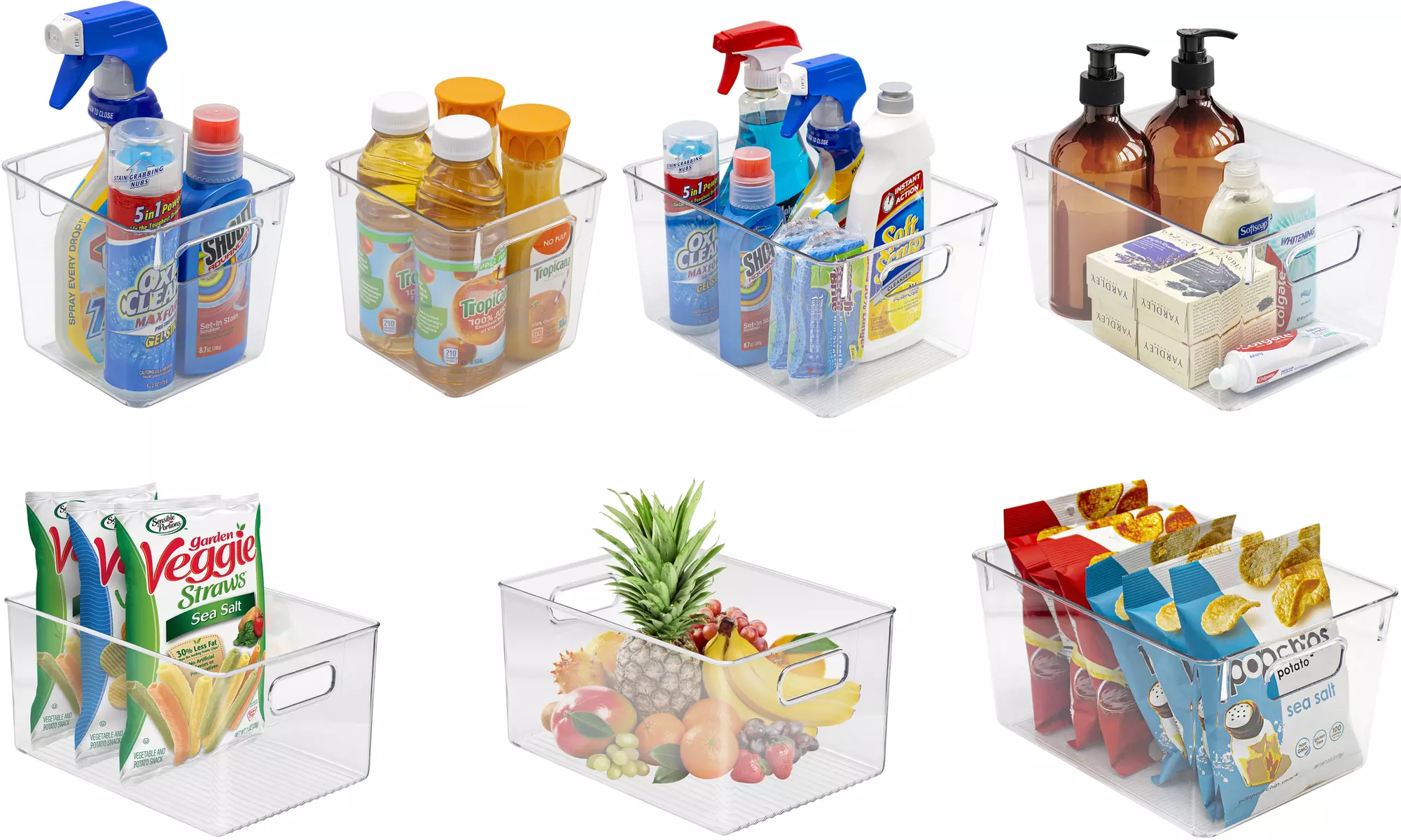 2/3/4 Clear Plastic Storage Bin Container Set- Pantry & Kitchen Fridge Organizer - Primary Image