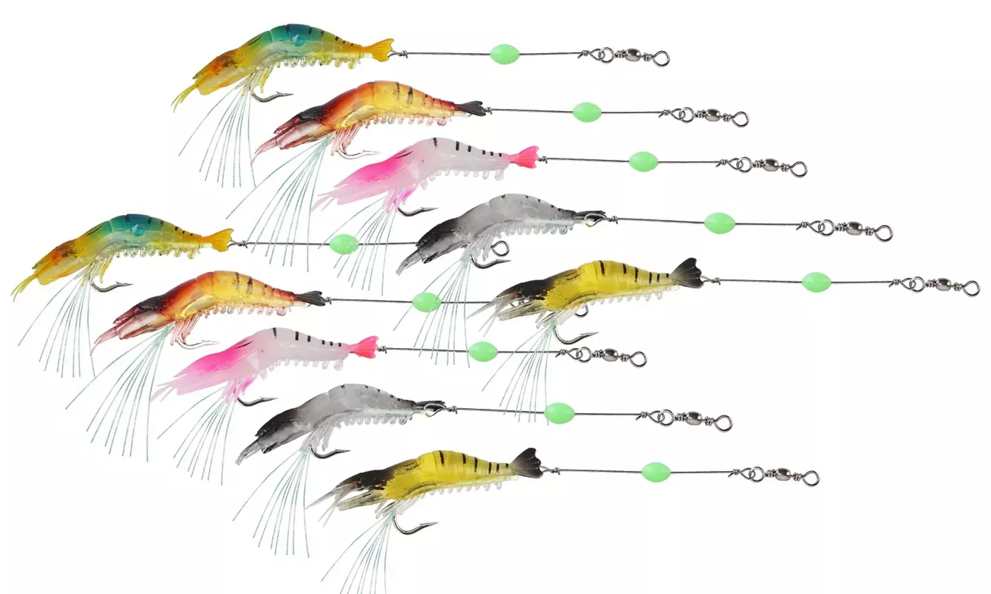 LakeForest Luminous Shrimp Lures Kit Soft Shrimp Bait Fishing Lure (10-Piece) - Second Medium