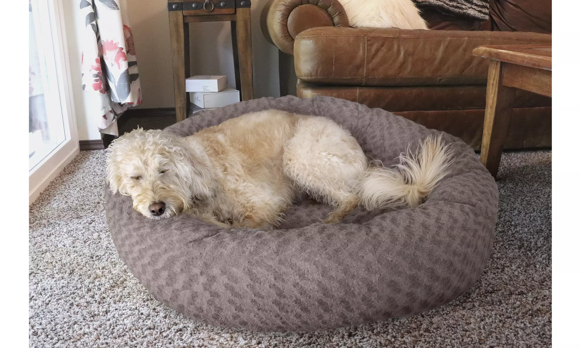 Deep Dish Curly Fur Plush Donut Dog Bed  - Primary Image