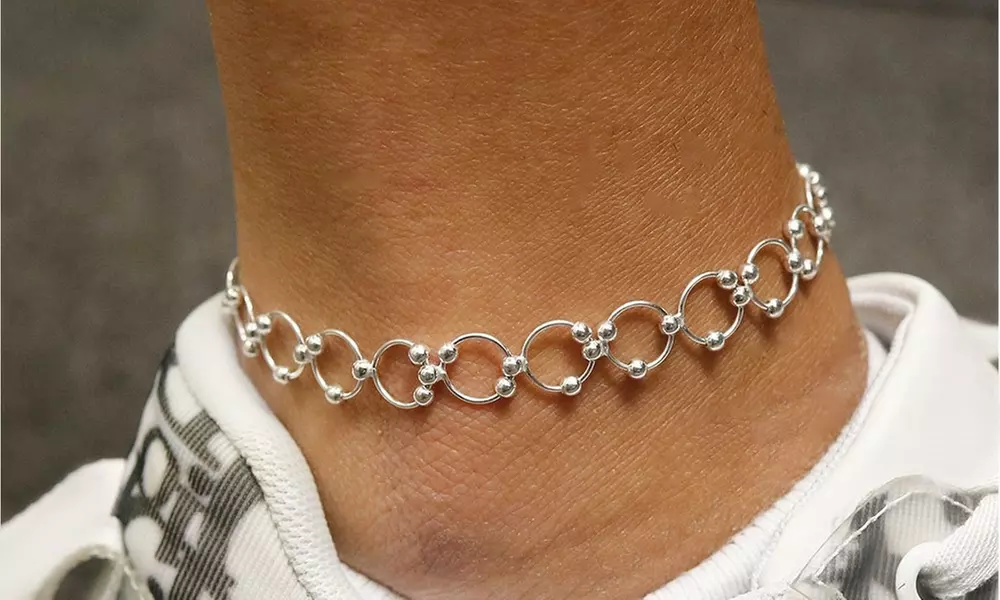 Italian Made 925 Sterling Silver Beaded Circle Anklet or Bracelet Chain
