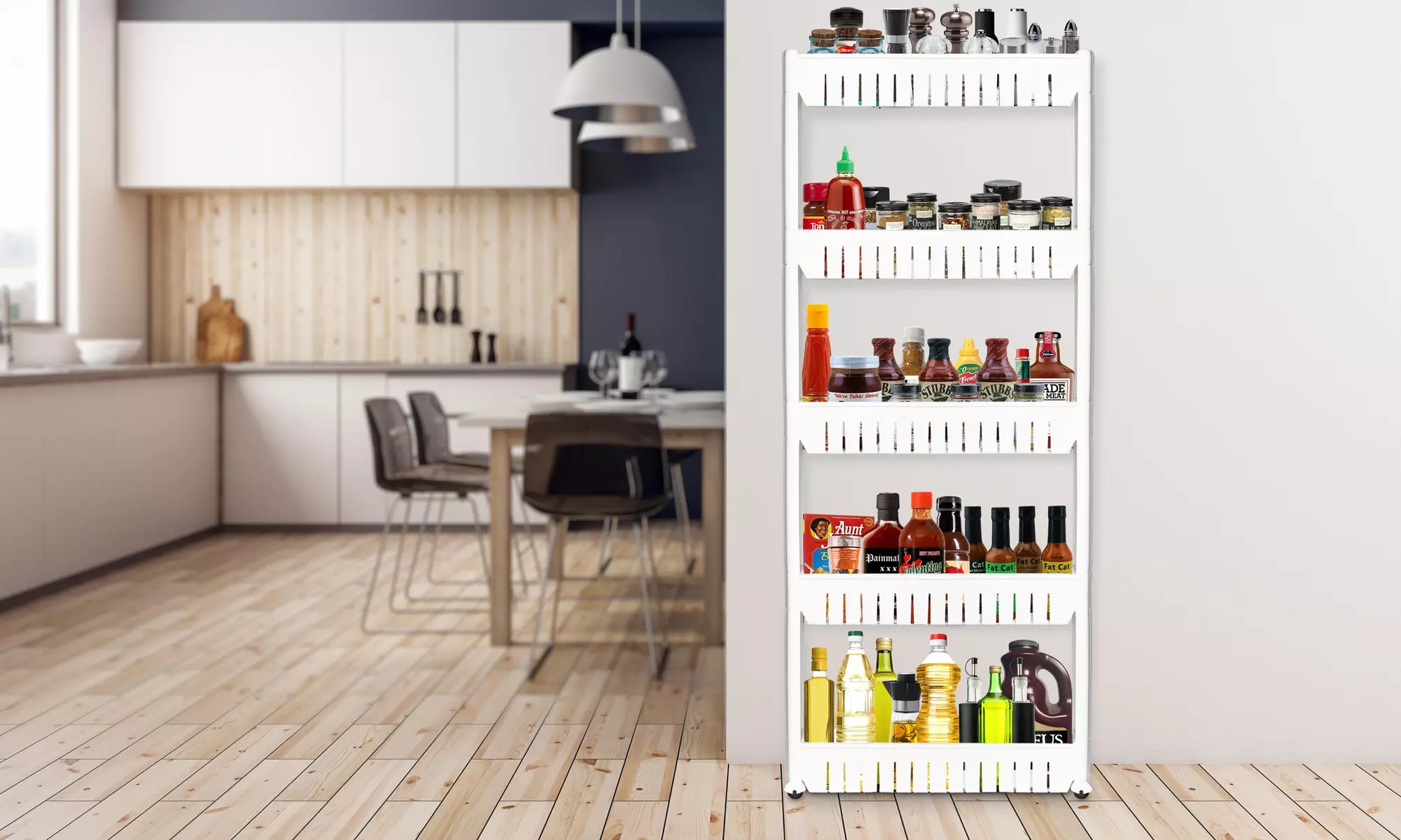 Tiny Spaces Slide Out Pantry Organizer with Wheels (3 Tier - 4 Tier - 5 Tier) - Primary Image