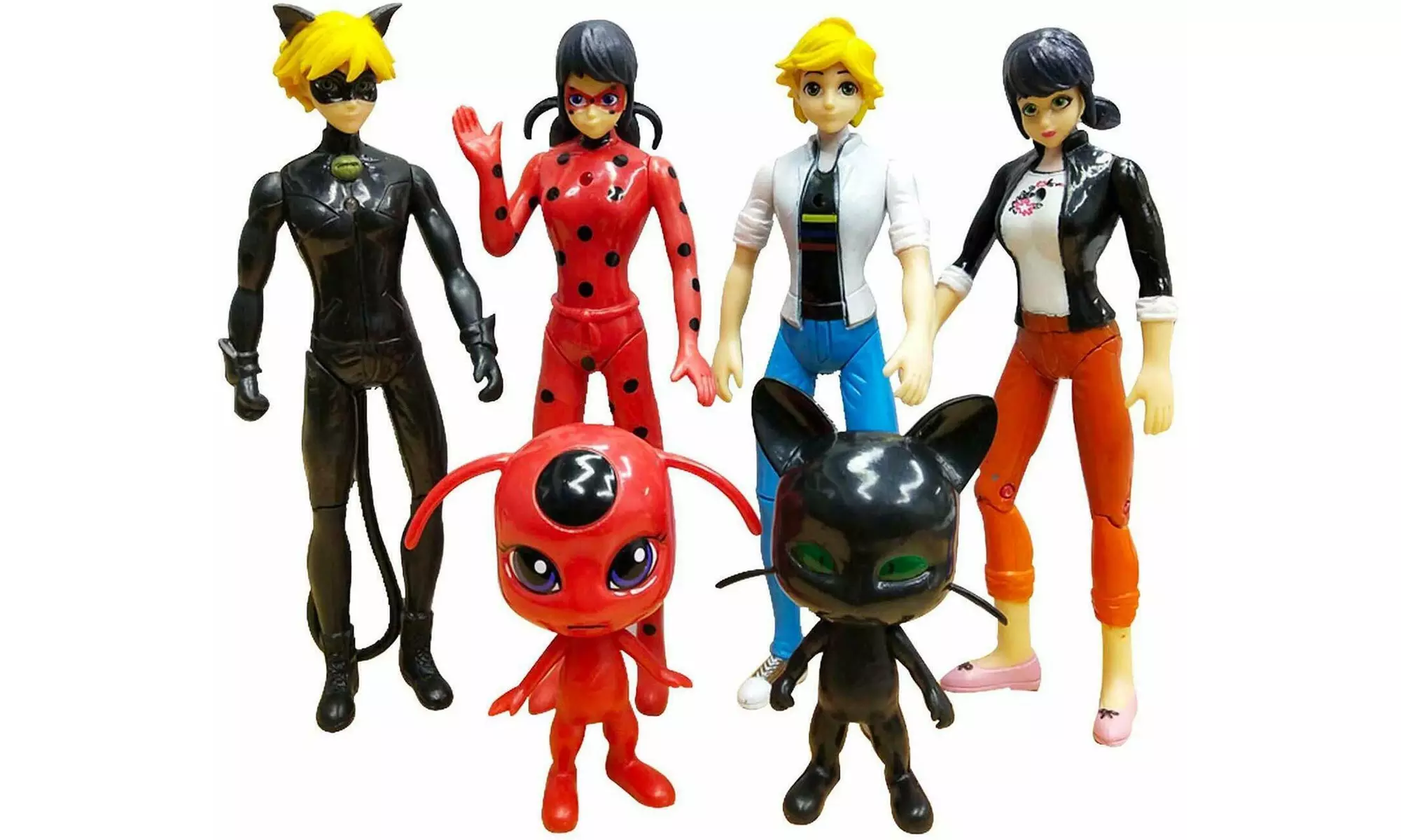 6X Miraculous Ladybug Tikki Noir Cat Plagg Adrien Action Figures Doll Toys - Primary Image