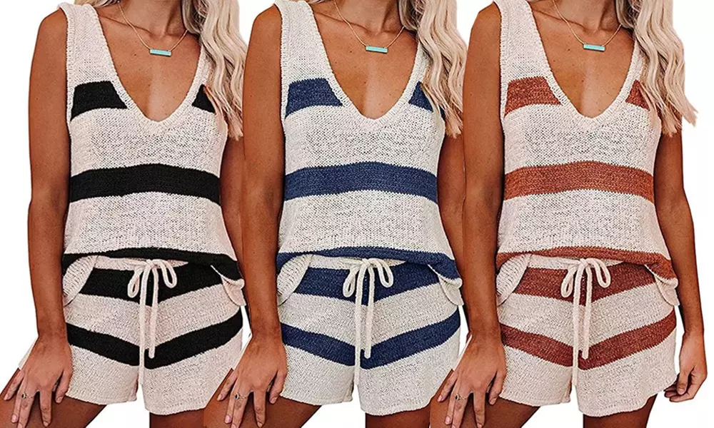 Leo Rosi Women's Striped Tank Top & Shorts Lounge Set (S-2X) - Primary Image