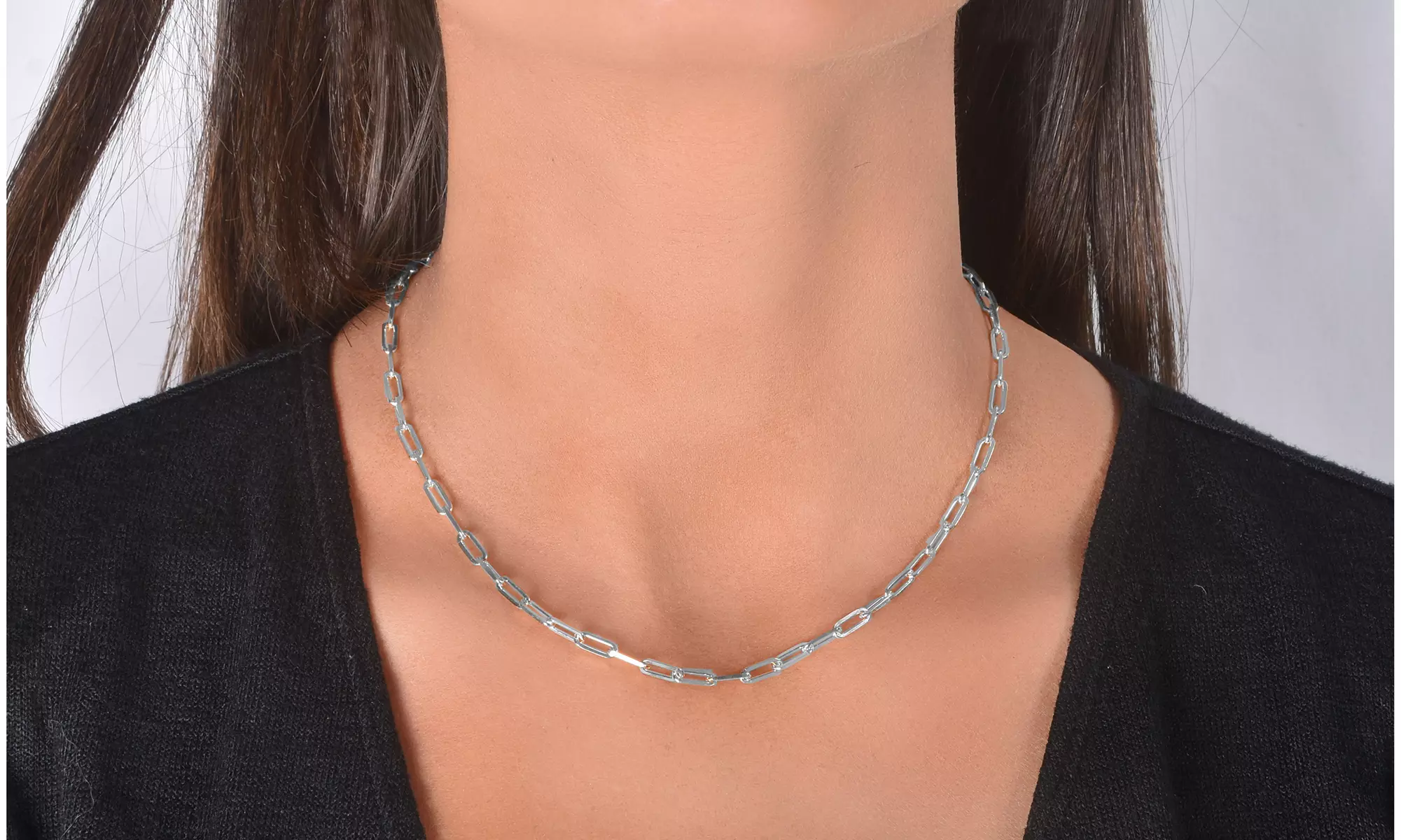 Dainty Paperclip Layering Chains in Sterling Silver  - Second Medium