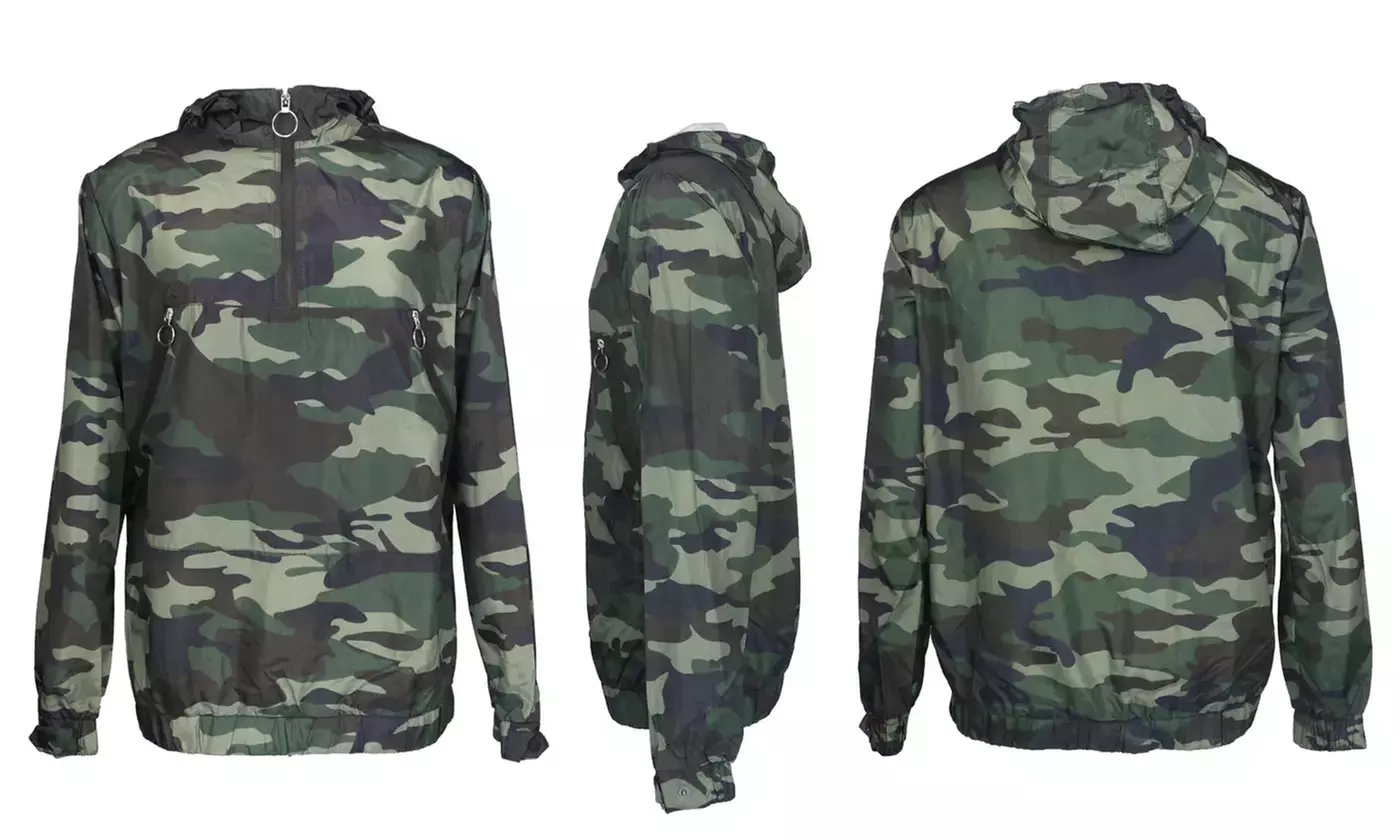 LeeHanTon Men's Slim-Fit Camo Windbreaker Waterproof Pullover Hoody - Primary Image