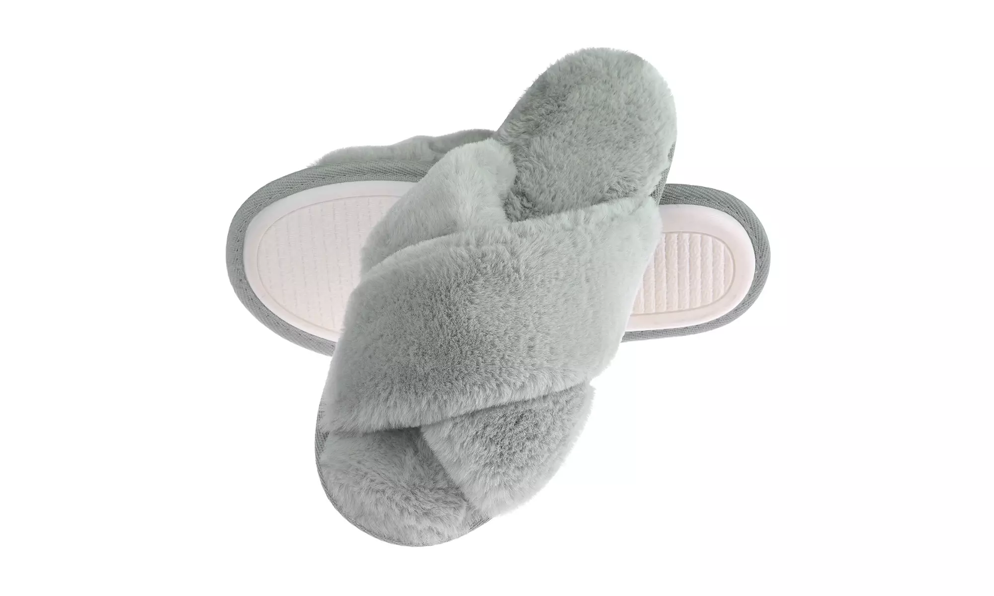 Womens Faux Fur Cross Slide Slippers Warm Memory Foam Indoor Outdoor Shoes