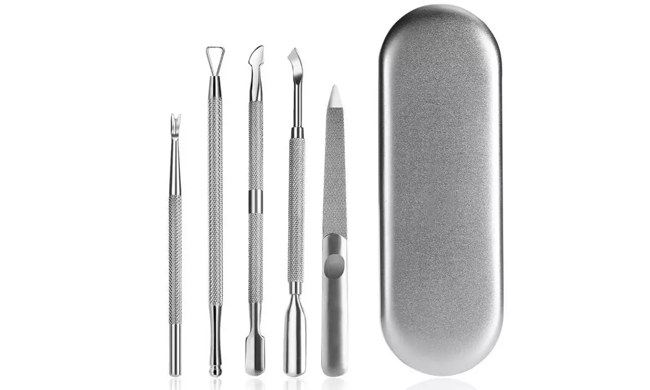 Cuticle Pusher Nail Polish Remover Stainless Steel Set with Case (5 Pcs.) - Primary Image