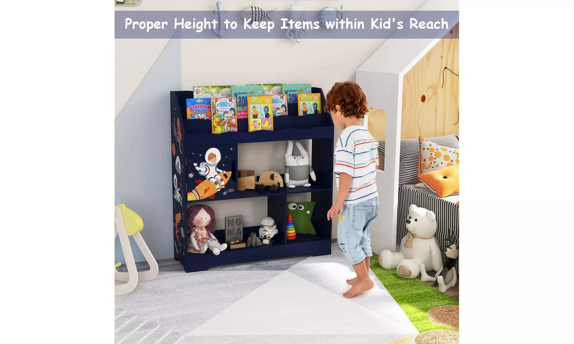 Costway Toy Storage Organizer Display Stand 3-In-1 Kids Toy Shelf w/ Book Shelf