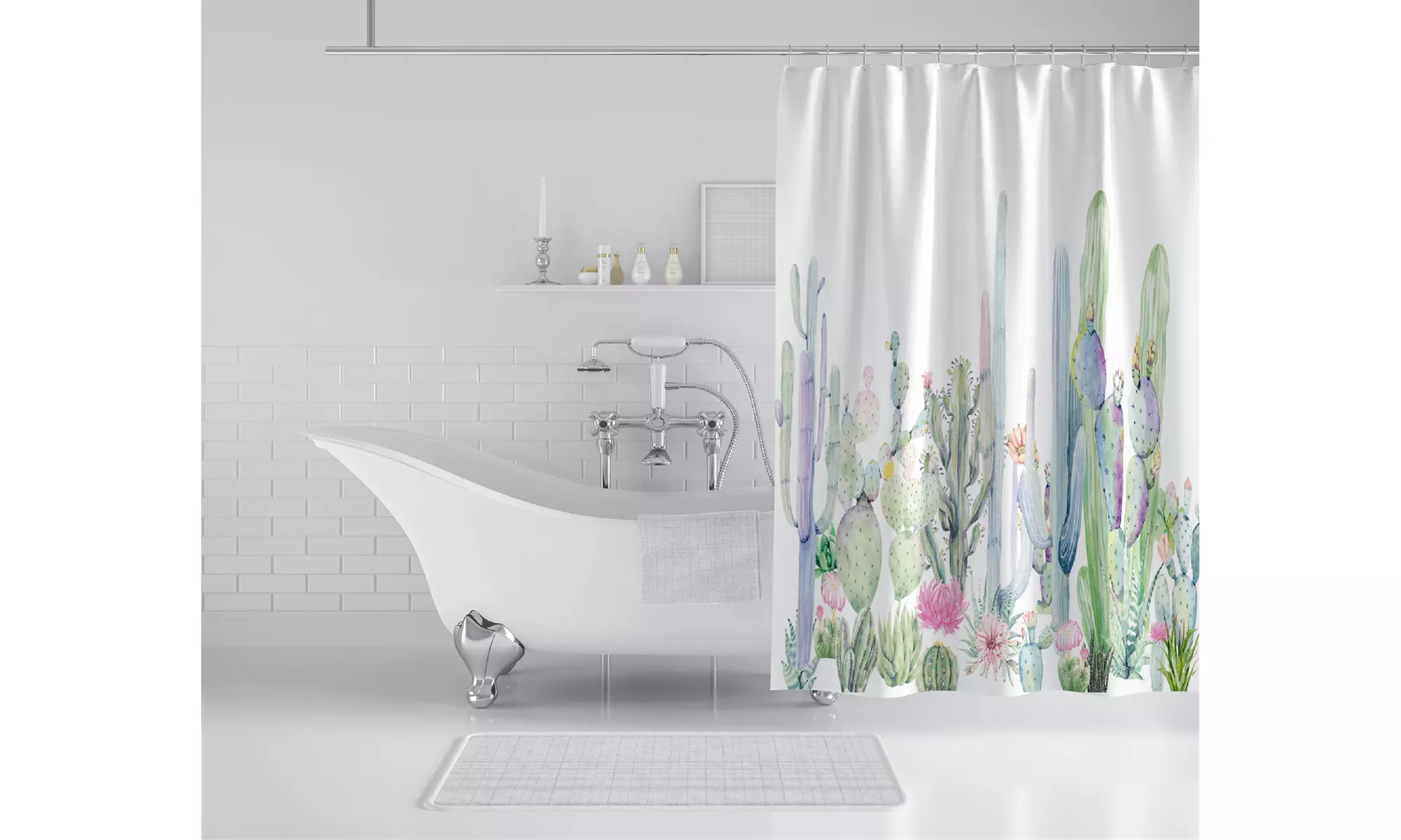 Cactus Shower Curtain Sets with Hooks for Bathroom Waterproof & Washable 72*72"