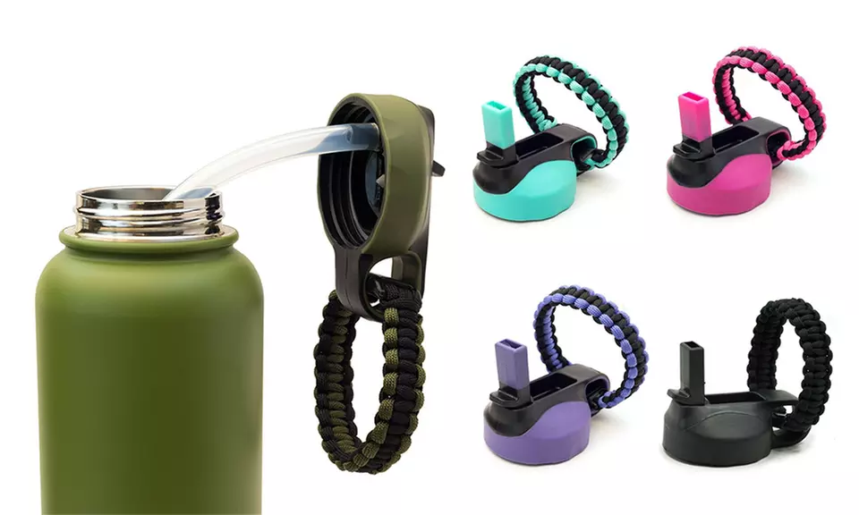 Wide Mouth Flip Straw Lid with Paracord Handle & Silicone Straw for Hydro Flask - Primary Image