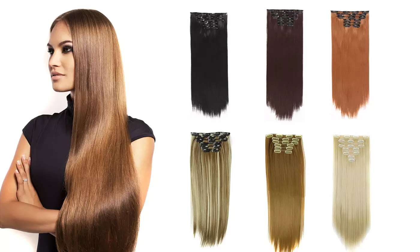 16 clips Long Straight Synthetic Hair Extensions Clips High Temperature Fiber