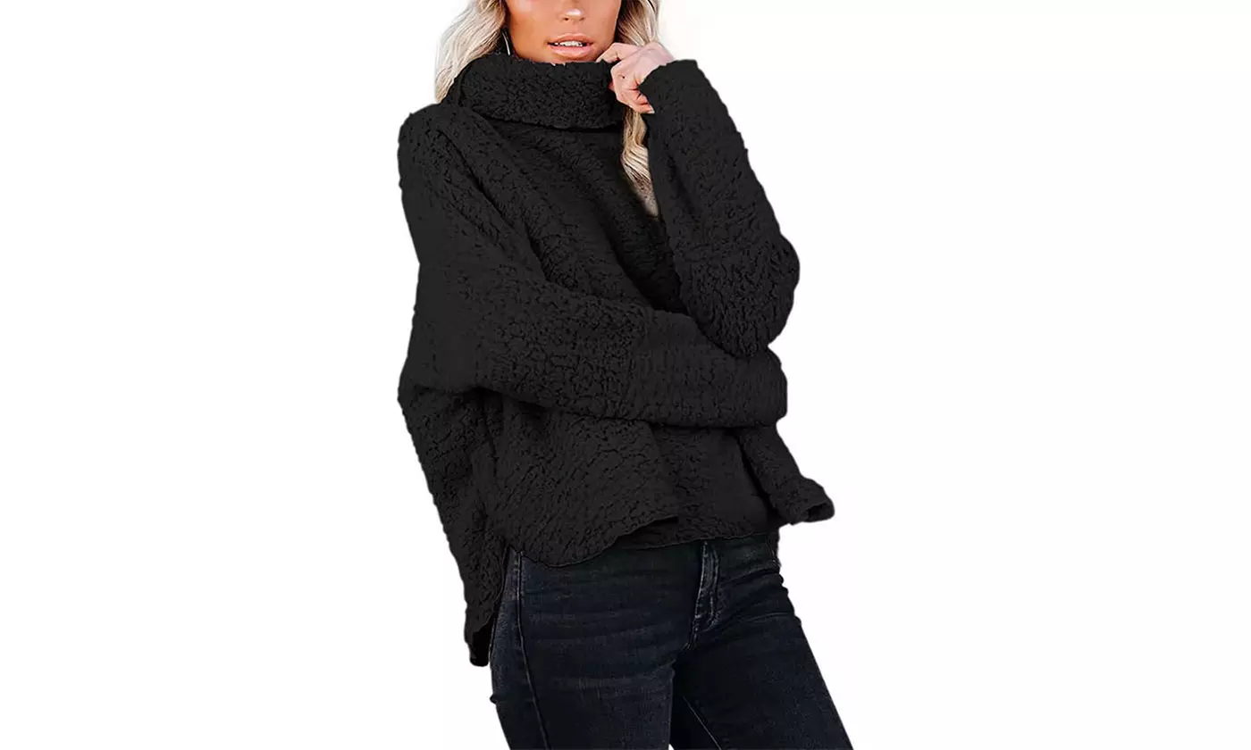 Women's Fuzzy Fleece Oversized Loose Turtleneck Sherpa