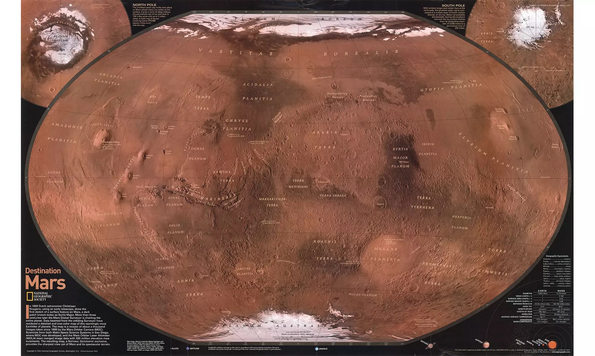 National Geographic RE00620141 Map Of Mars   The Red Planet  Two Sided Laminated - Primary Image