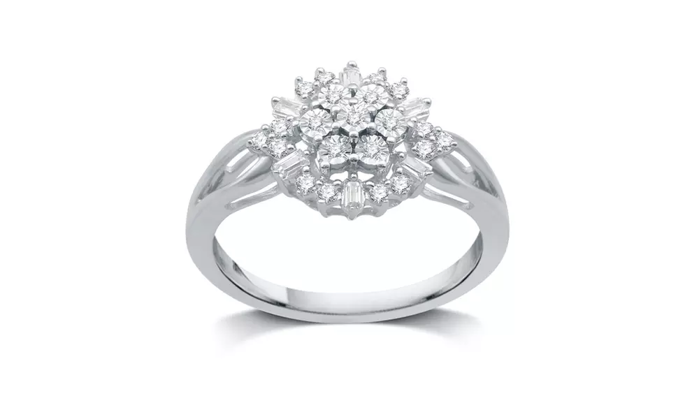 1/4 CTTW Diamond Sunflower Shaped Fashion Ring In Sterling Silver By DeCarat - Primary Image