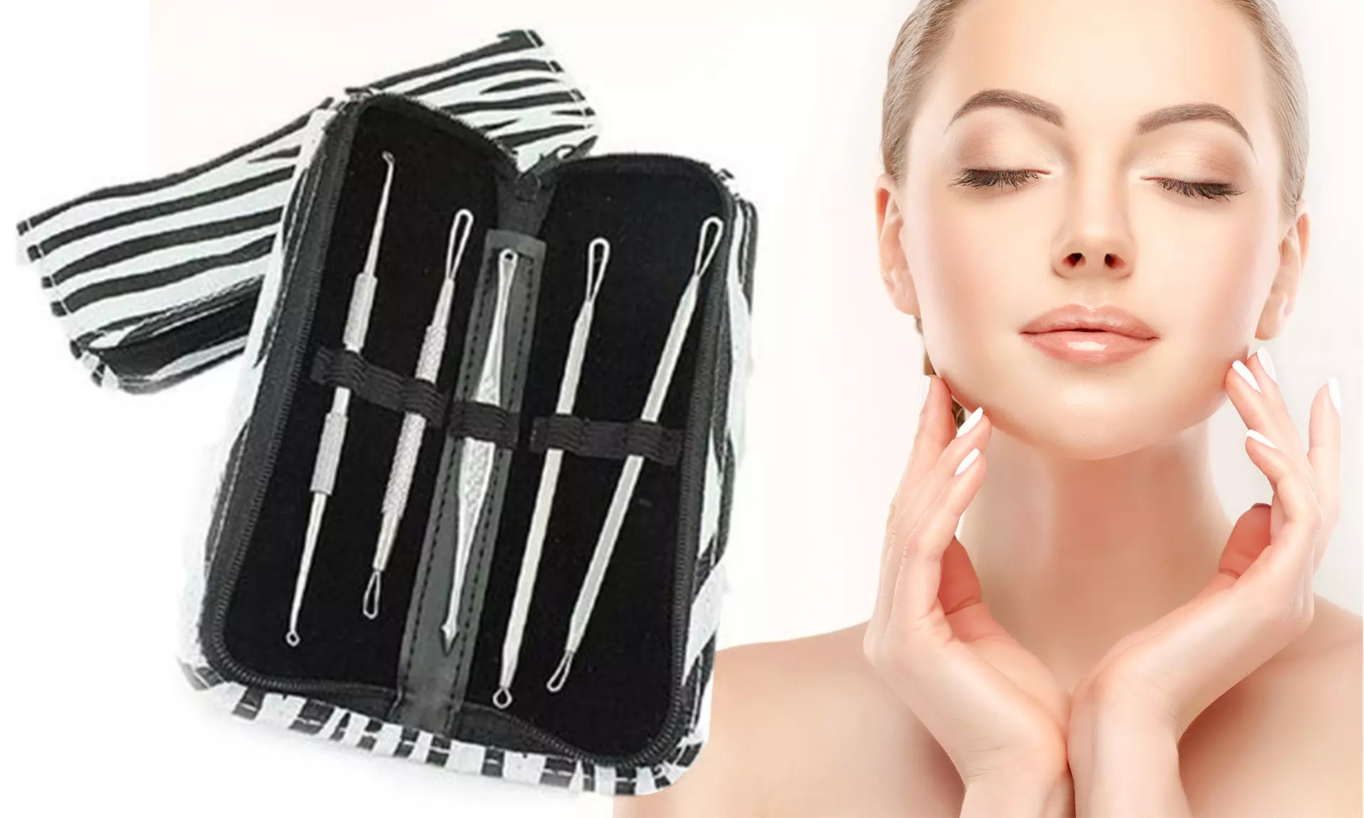 Blemish and Blackhead Remover Tool Kit with Zebra Print Case - 5 Piece - Primary Image