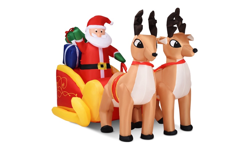 Image 1: 7 Ft Waterproof Inflatable Double Deer w/ Sled Christmas Decoration