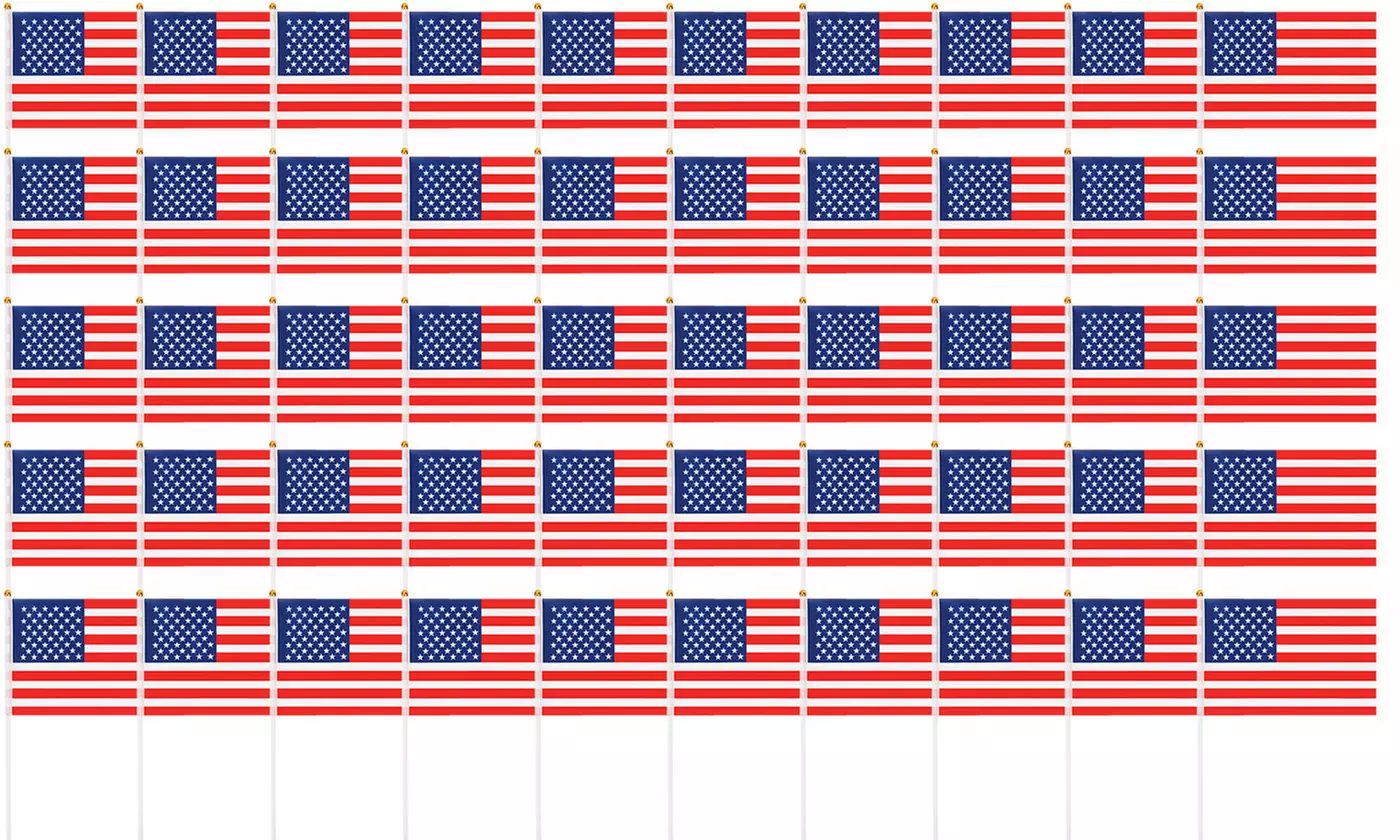 Mini USA American Hand Held Flags, 50 or 100 Pack for 4th of July